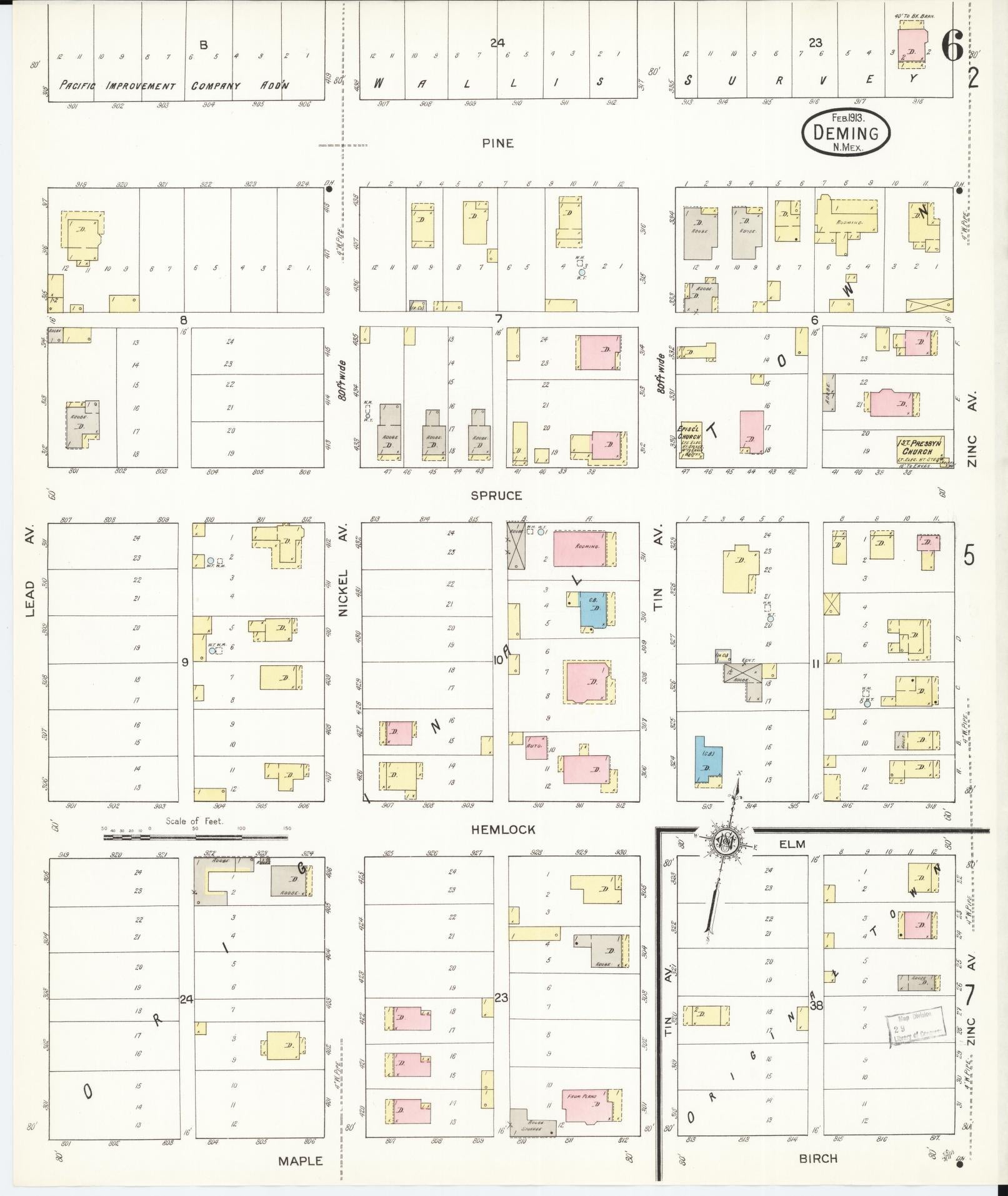 Sanborn Fire Insurance Map from Deming, Luna County, New Mexico (1913), Sheet #0006 - Historic Sanborn Fire Insurance Map Print, vintage old map wall art, antique decor, genealogy gift, New Mexico New Mexico map