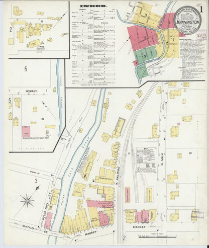 Sanborn Fire Insurance Map from Mannington, Marion County, West Virginia (1908), Sheet #0001 - Complete Map Set gallery image, historic Sanborn map, vintage wall art, West Virginia West Virginia