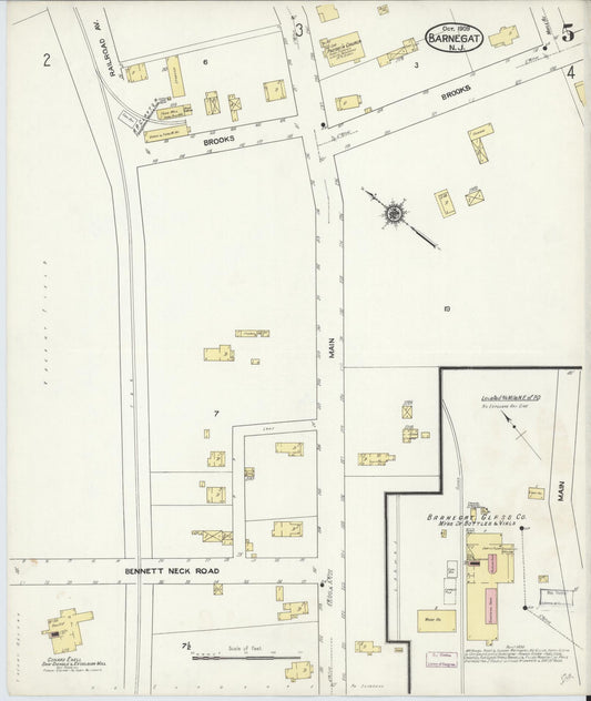 Sanborn Fire Insurance Map from Barnegat, Ocean County, New Jersey (1909), Sheet #0005 - Historic Sanborn Fire Insurance Map Print, vintage old map wall art, antique decor, genealogy gift, New Jersey New Jersey map