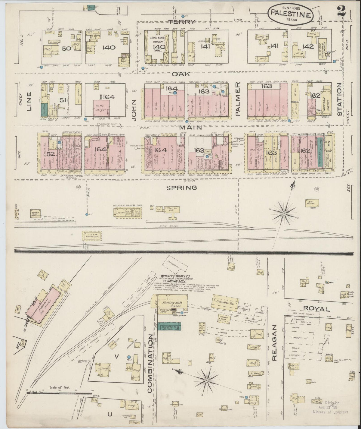 Sanborn Fire Insurance Map from Palestine, Anderson County, Texas (1885), Sheet #0002 - Complete Map Set gallery image, historic Sanborn map, vintage wall art, Texas Texas