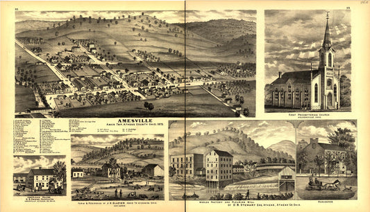 Atlas of Athens county, Ohio, to which is added a township map of the state of Ohio, also an outline and railroad map of the United States. (1875) – Historic Bird’s-Eye View Panorama Print