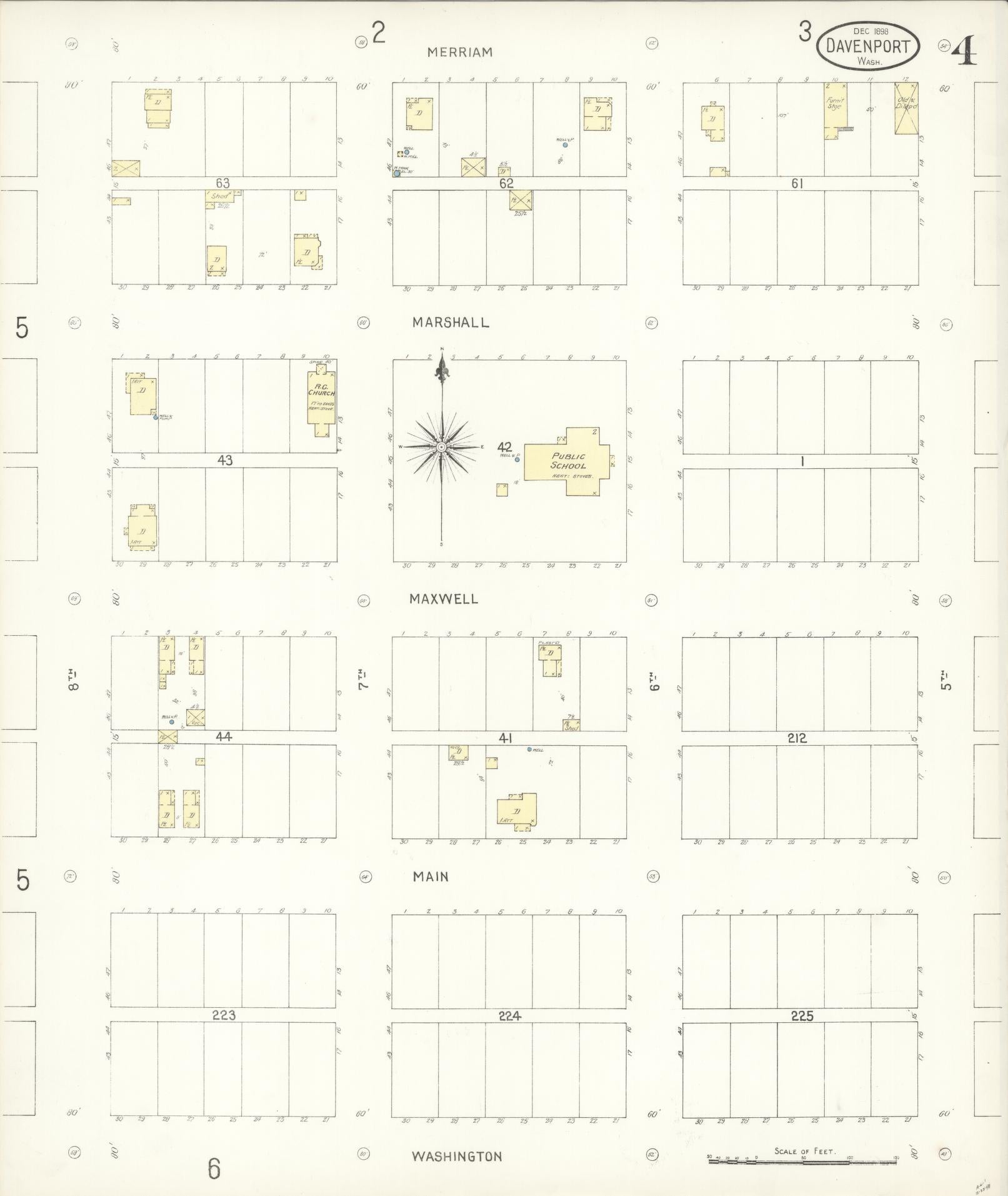 Sanborn Fire Insurance Map from Davenport, Lincoln County, Washington (1898), Sheet #0004 - Complete Map Set gallery image, historic Sanborn map, vintage wall art, Washington Washington