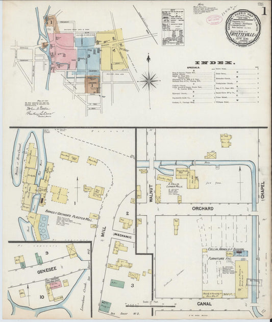 Sanborn Fire Insurance Map from Fayetteville, Onondaga County, New York (1890), Sheet #0001 - Historic Sanborn Fire Insurance Map Print, vintage old map wall art, antique decor, genealogy gift, New York New York map