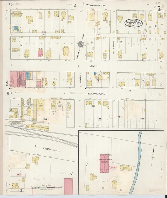Sanborn Fire Insurance Map from Pierce City, Lawrence County, Missouri (1936), Sheet #0007 - Historic Sanborn Fire Insurance Map Print, vintage old map wall art, antique decor, genealogy gift, Missouri Missouri map
