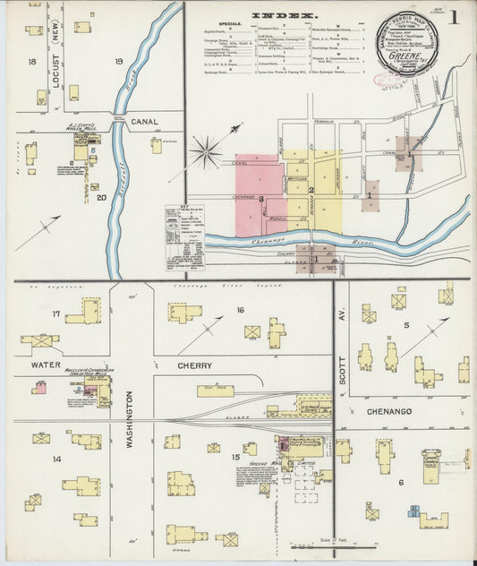 Sanborn Fire Insurance Map from Greene, Chenango County, New York (1892), Sheet #0001 - Historic Sanborn Fire Insurance Map Print, vintage old map wall art, antique decor, genealogy gift, New York New York map