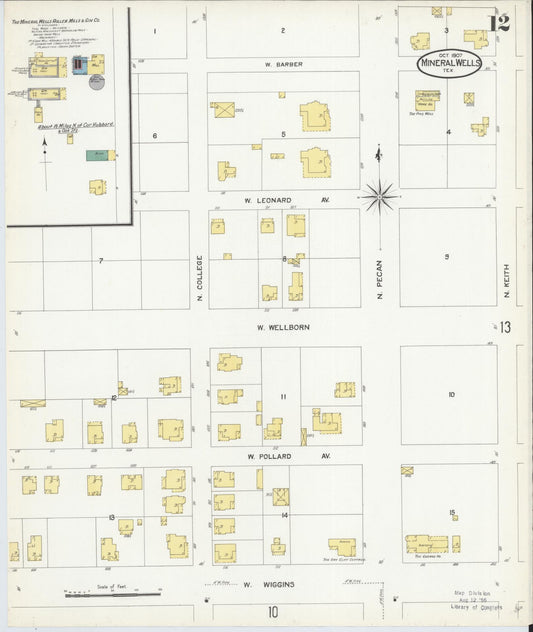 Sanborn Fire Insurance Map from Mineral Wells, Palo Pinto County, Texas (1907), Sheet #0012 - Historic Sanborn Fire Insurance Map Print, vintage old map wall art, antique decor, genealogy gift, Texas Texas map