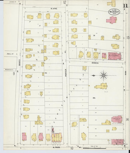 Sanborn Fire Insurance Map from Warren, Trumbull County, Ohio (1902), Sheet #0011 - Historic Sanborn Fire Insurance Map Print, vintage old map wall art, antique decor, genealogy gift, Ohio Ohio map