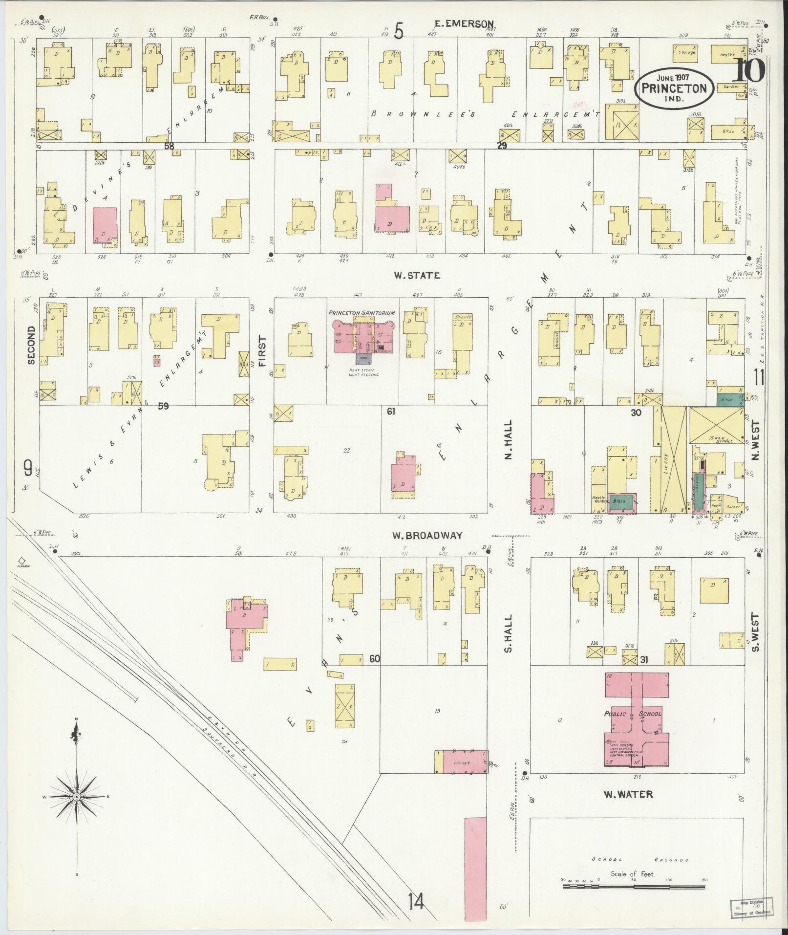 Sanborn Fire Insurance Map from Princeton, Gibson County, Indiana (1907), Sheet #0010 - Historic Sanborn Fire Insurance Map Print, vintage old map wall art, antique decor, genealogy gift, Indiana Indiana map