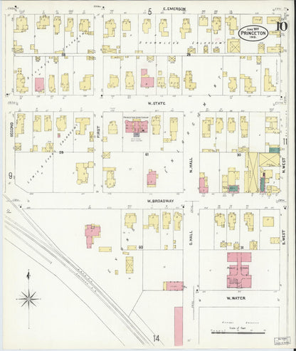 Sanborn Fire Insurance Map from Princeton, Gibson County, Indiana (1907), Sheet #0010 - Historic Sanborn Fire Insurance Map Print, vintage old map wall art, antique decor, genealogy gift, Indiana Indiana map