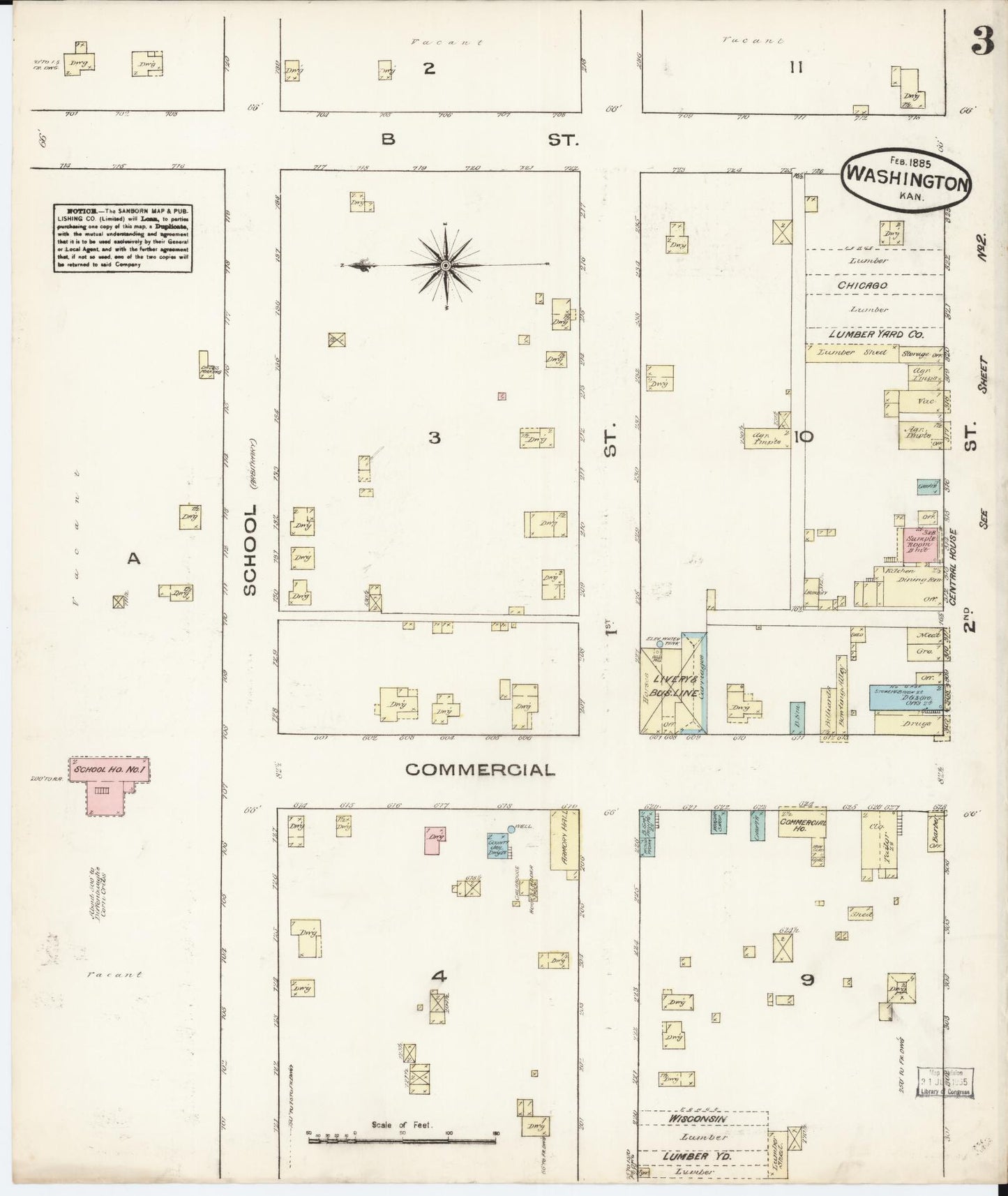 Sanborn Fire Insurance Map from Washington, Washington County, Kansas (1885), Sheet #0003 - Historic Sanborn Fire Insurance Map Print, vintage old map wall art, antique decor, genealogy gift, Sanborn Fire Insurance Map from Washington Washington map