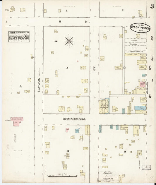 Sanborn Fire Insurance Map from Washington, Washington County, Kansas (1885), Sheet #0003 - Historic Sanborn Fire Insurance Map Print, vintage old map wall art, antique decor, genealogy gift, Sanborn Fire Insurance Map from Washington Washington map