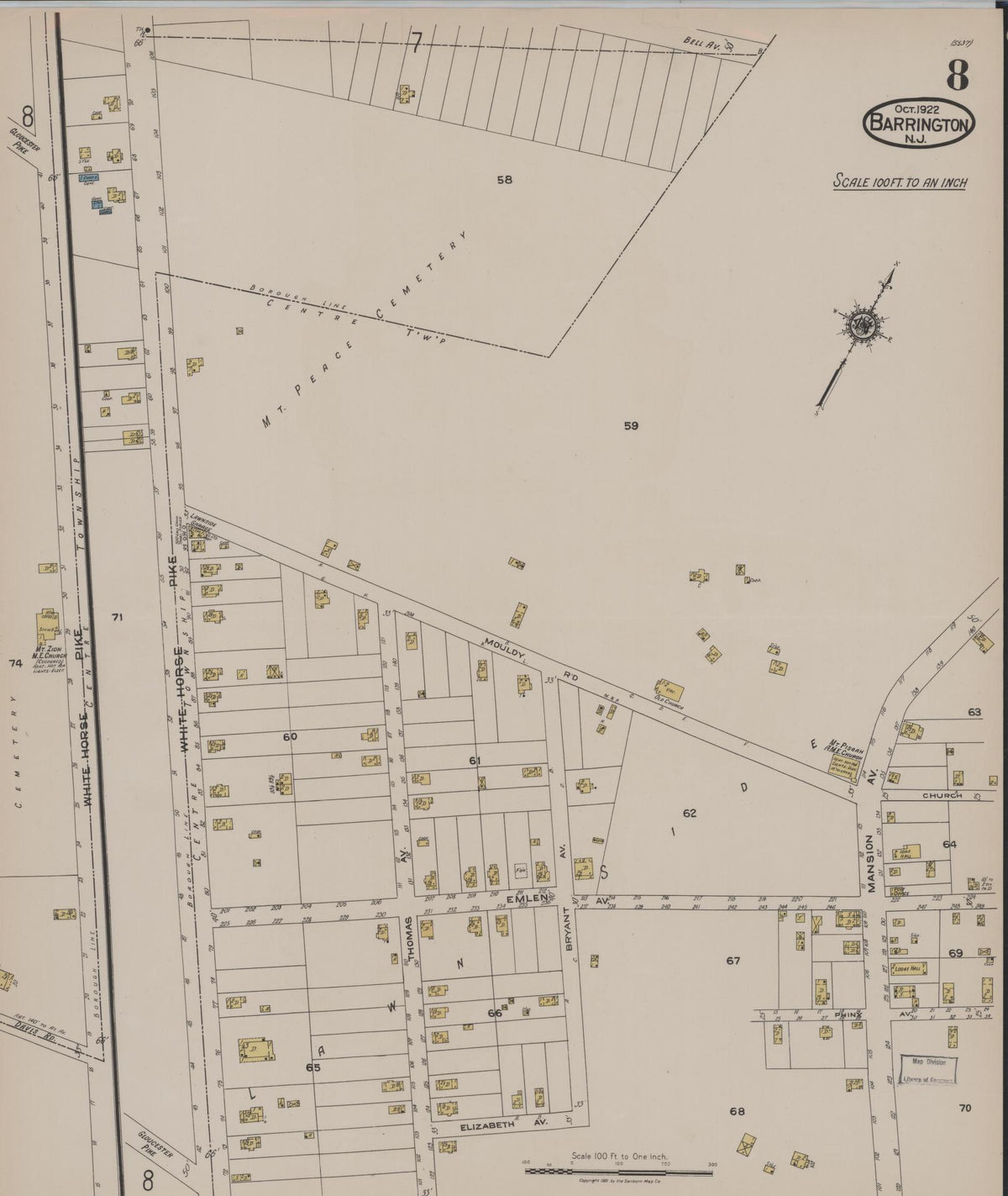 Sanborn Fire Insurance Map from Barrington, Camden County, New Jersey (1922), Sheet #0008 - Complete Map Set gallery image, historic Sanborn map, vintage wall art, New Jersey New Jersey