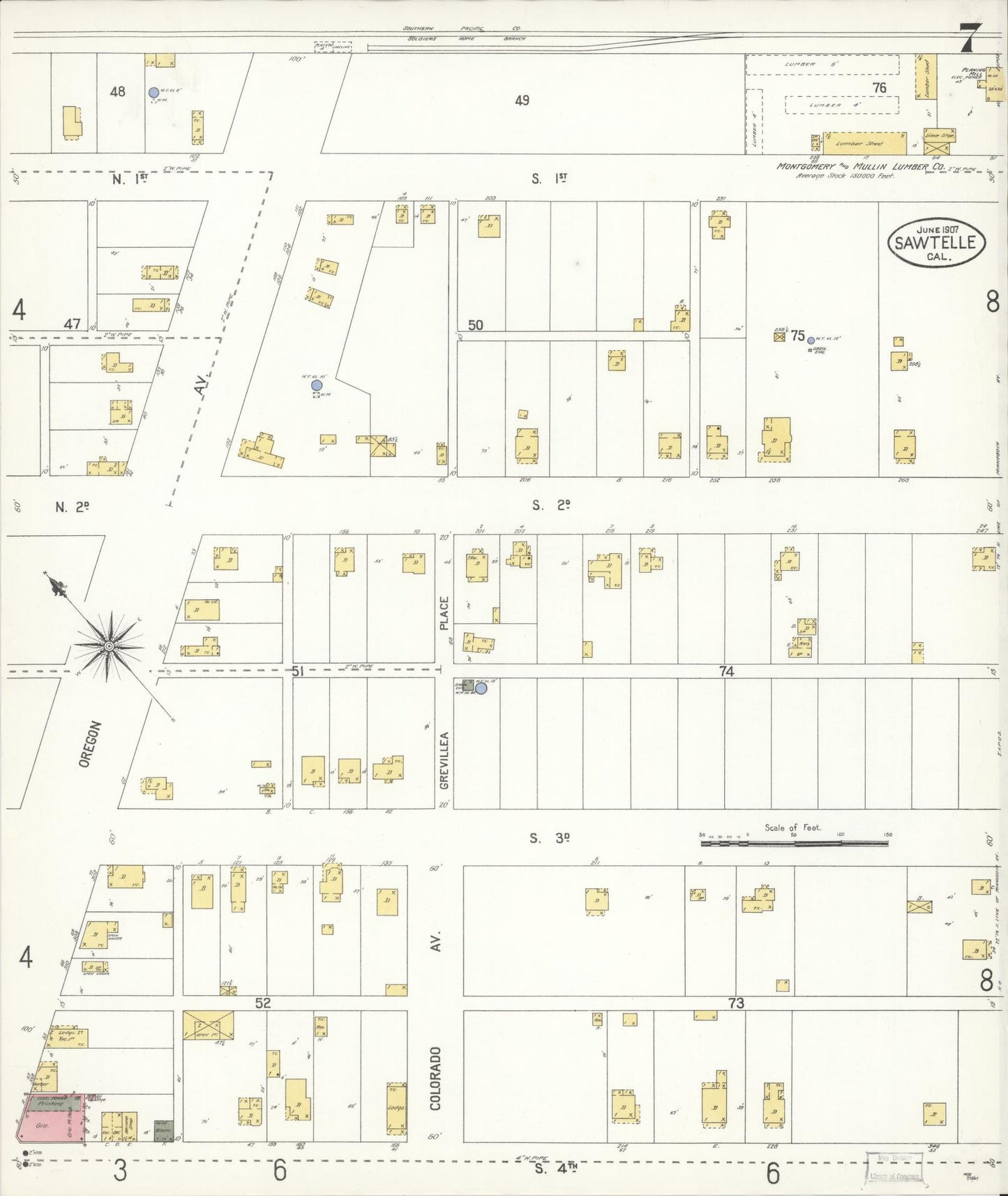 Sanborn Fire Insurance Map from Sawtelle, Los Angeles County, California (1907), Sheet #0007 - Complete Map Set gallery image, historic Sanborn map, vintage wall art, California California