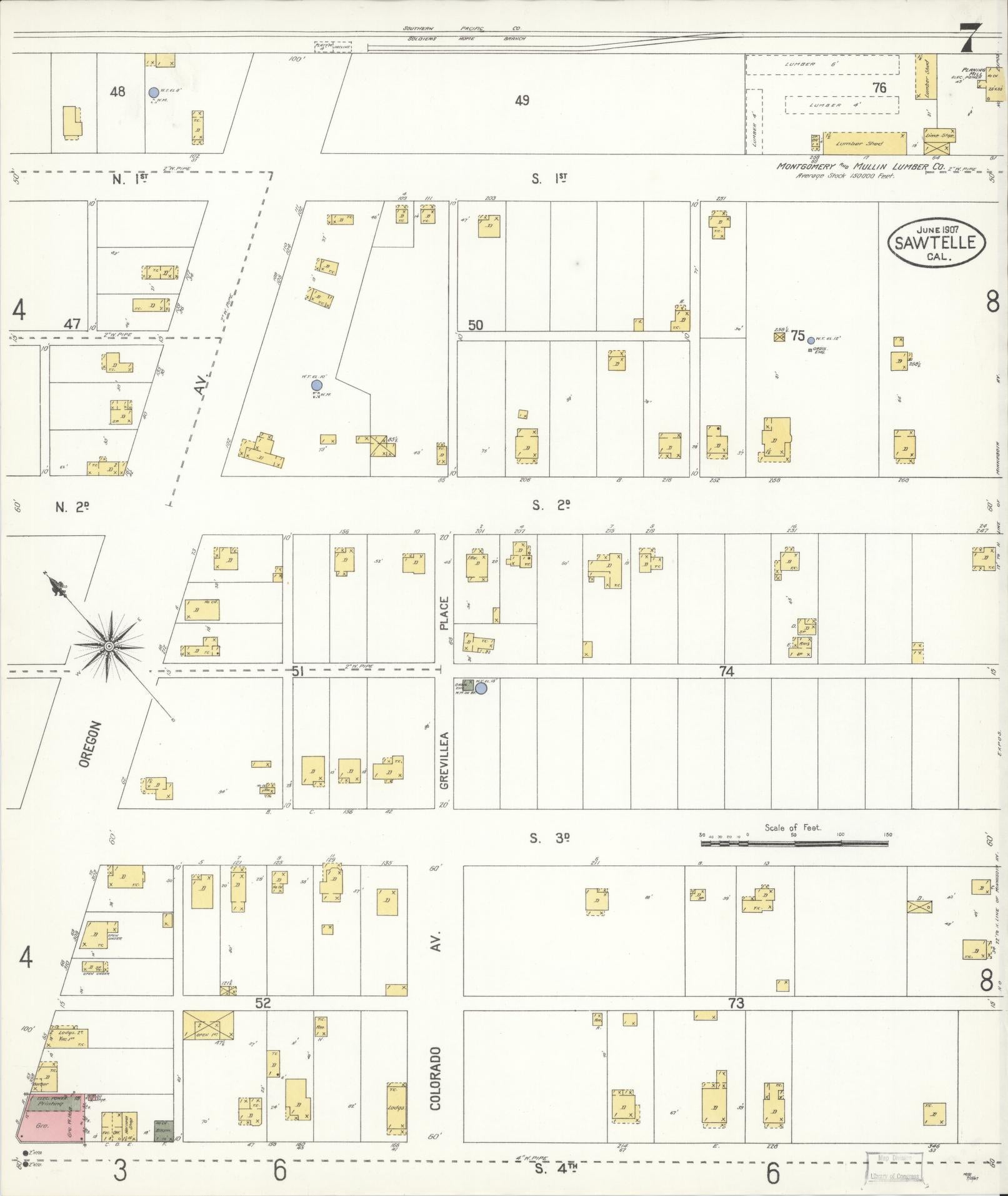Sanborn Fire Insurance Map from Sawtelle, Los Angeles County, California (1907), Sheet #0007 - Complete Map Set gallery image, historic Sanborn map, vintage wall art, California California