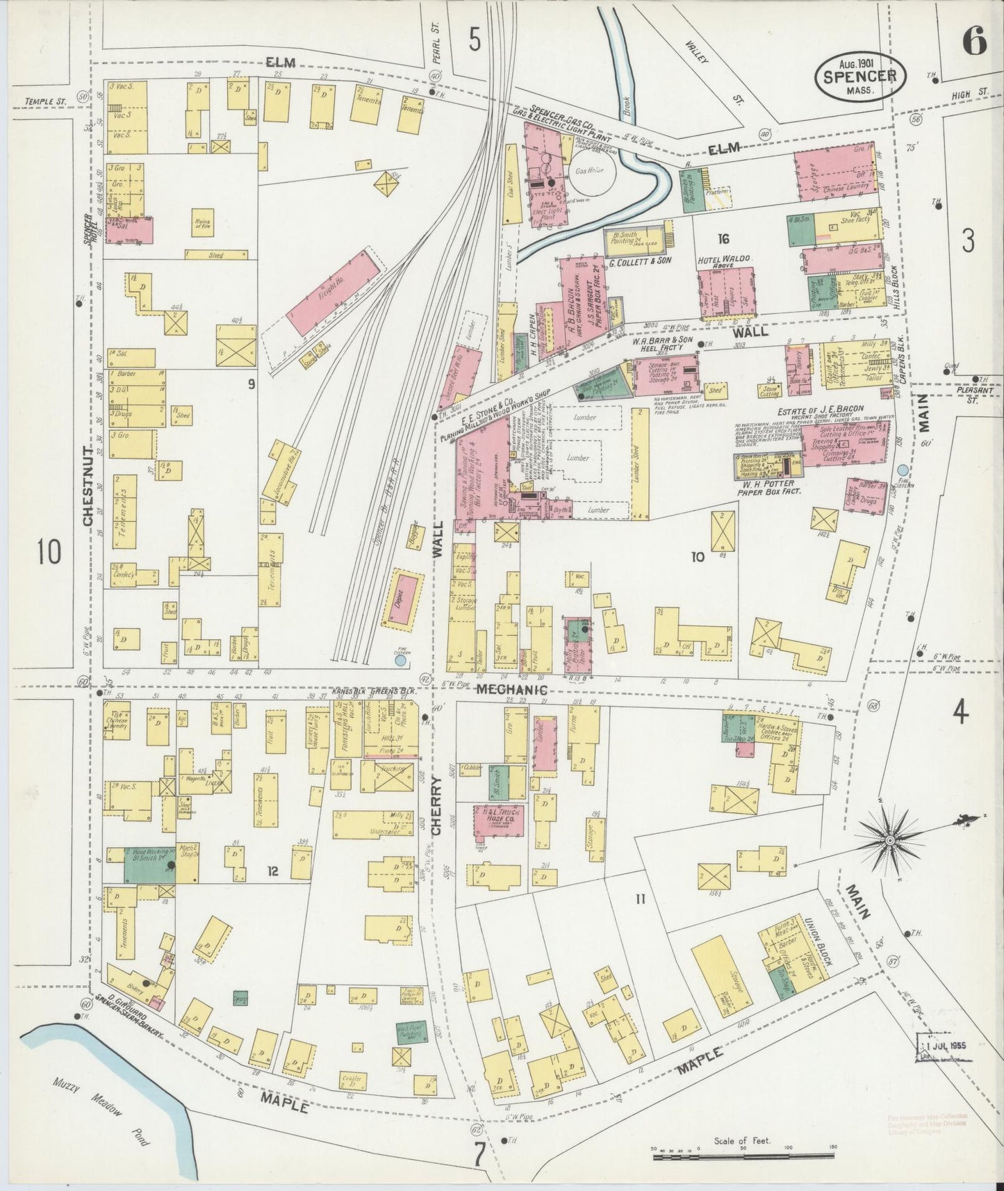 Sanborn Fire Insurance Map from Spencer, Worcester County, Massachusetts (1901), Sheet #0006 - Historic Sanborn Fire Insurance Map Print, vintage old map wall art, antique decor, genealogy gift, Massachusetts Massachusetts map