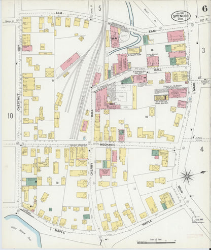 Sanborn Fire Insurance Map from Spencer, Worcester County, Massachusetts (1901), Sheet #0006 - Historic Sanborn Fire Insurance Map Print, vintage old map wall art, antique decor, genealogy gift, Massachusetts Massachusetts map