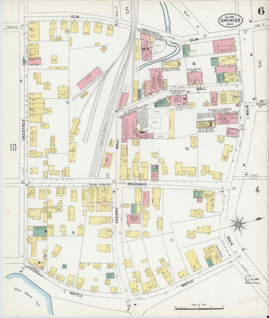 Sanborn Fire Insurance Map from Spencer, Worcester County, Massachusetts (1901), Sheet #0006 - Historic Sanborn Fire Insurance Map Print, vintage old map wall art, antique decor, genealogy gift, Massachusetts Massachusetts map