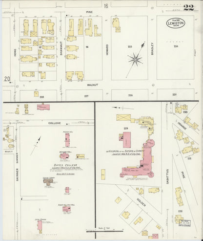 Sanborn Fire Insurance Map from Lewiston, Androscoggin County, Maine (1908), Sheet #0022 - Complete Map Set gallery image, historic Sanborn map, vintage wall art, Maine Maine