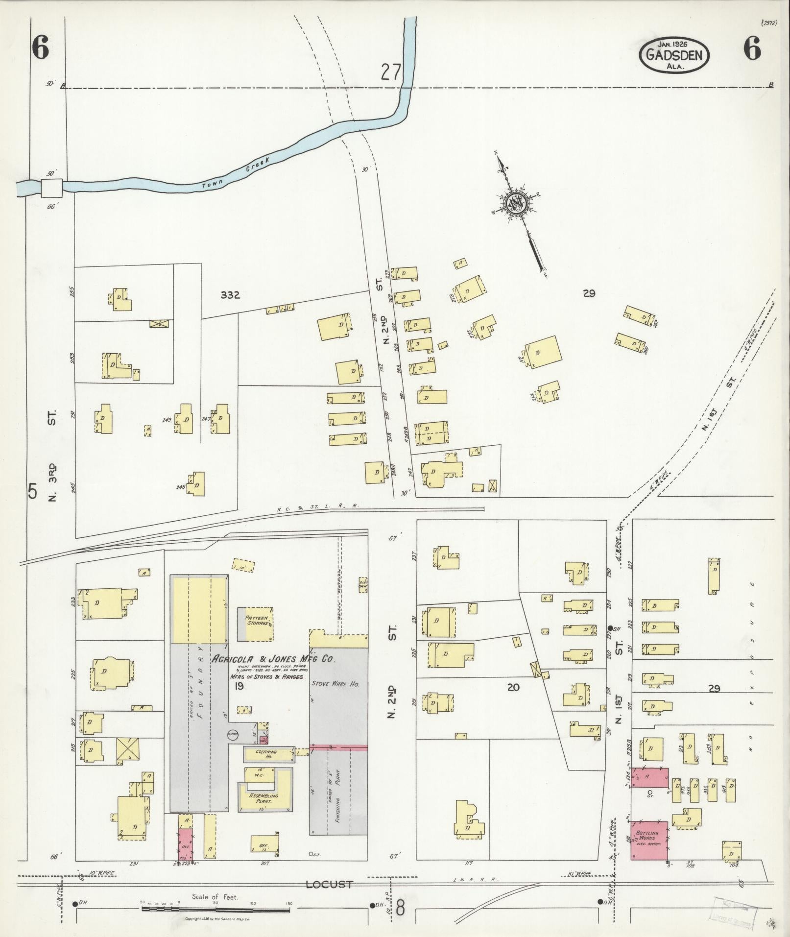 Sanborn Fire Insurance Map from Gadsden, Etowah County, Alabama (1926), Sheet #0006 - Complete Map Set gallery image, historic Sanborn map, vintage wall art, Alabama Alabama