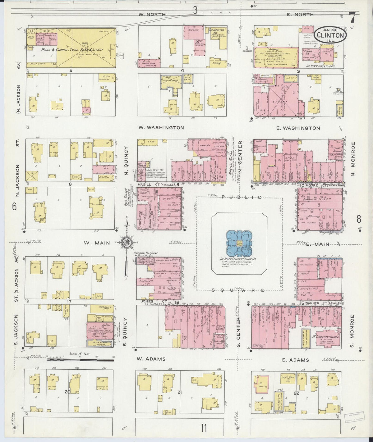 Sanborn Fire Insurance Map from Clinton, De Witt County, Illinois (1916), Sheet #0007 - Complete Map Set gallery image, historic Sanborn map, vintage wall art, Illinois Illinois