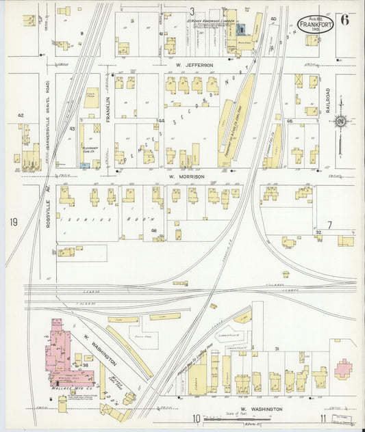 Sanborn Fire Insurance Map from Frankfort, Clinton County, Indiana (1912), Sheet #0006 - Historic Sanborn Fire Insurance Map Print, vintage old map wall art, antique decor, genealogy gift, Indiana Indiana map