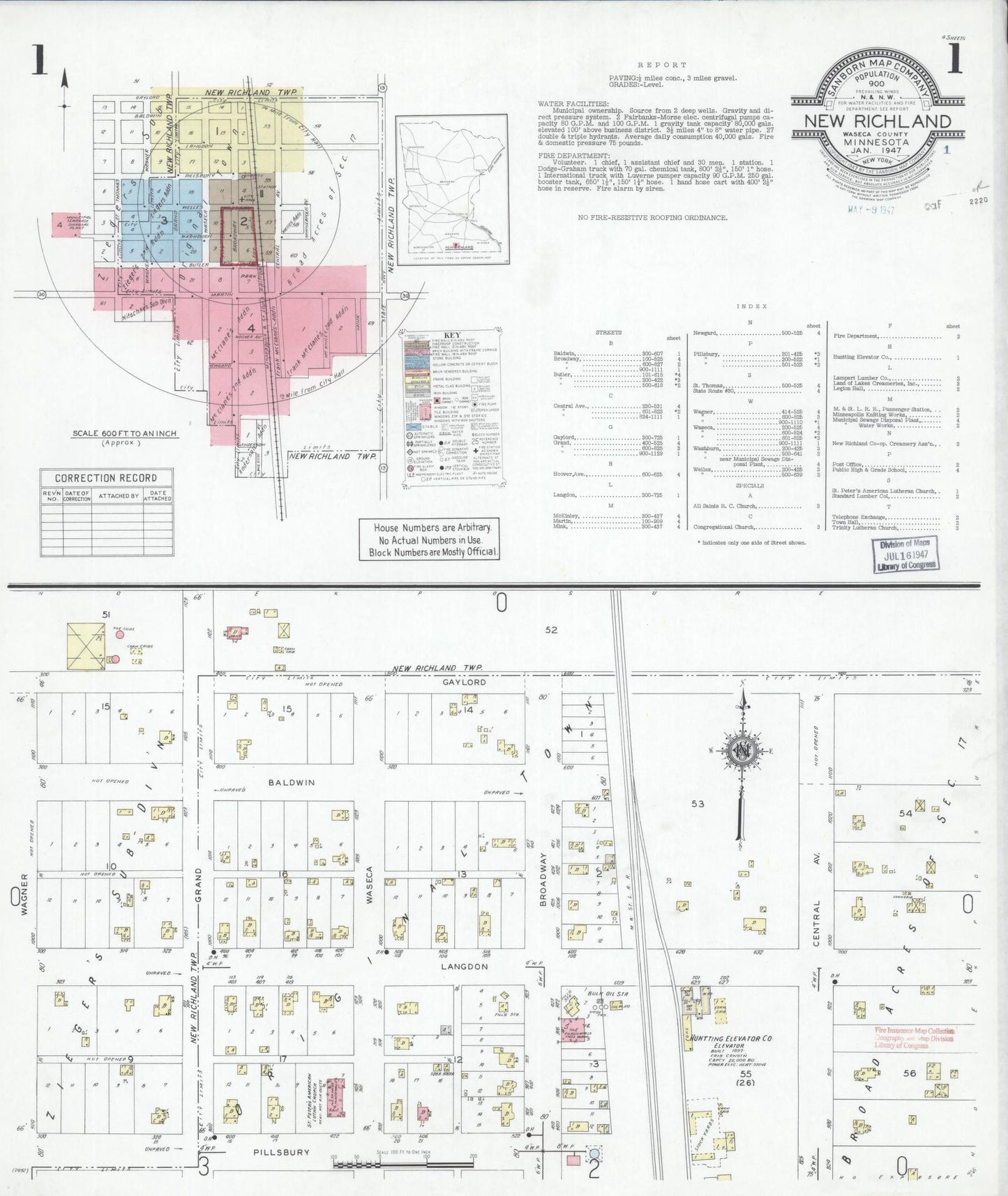 Sanborn Fire Insurance Map from New Richland, Waseca County, Minnesota (1947), Sheet #0001 - Complete Map Set gallery image, historic Sanborn map, vintage wall art, Minnesota Minnesota