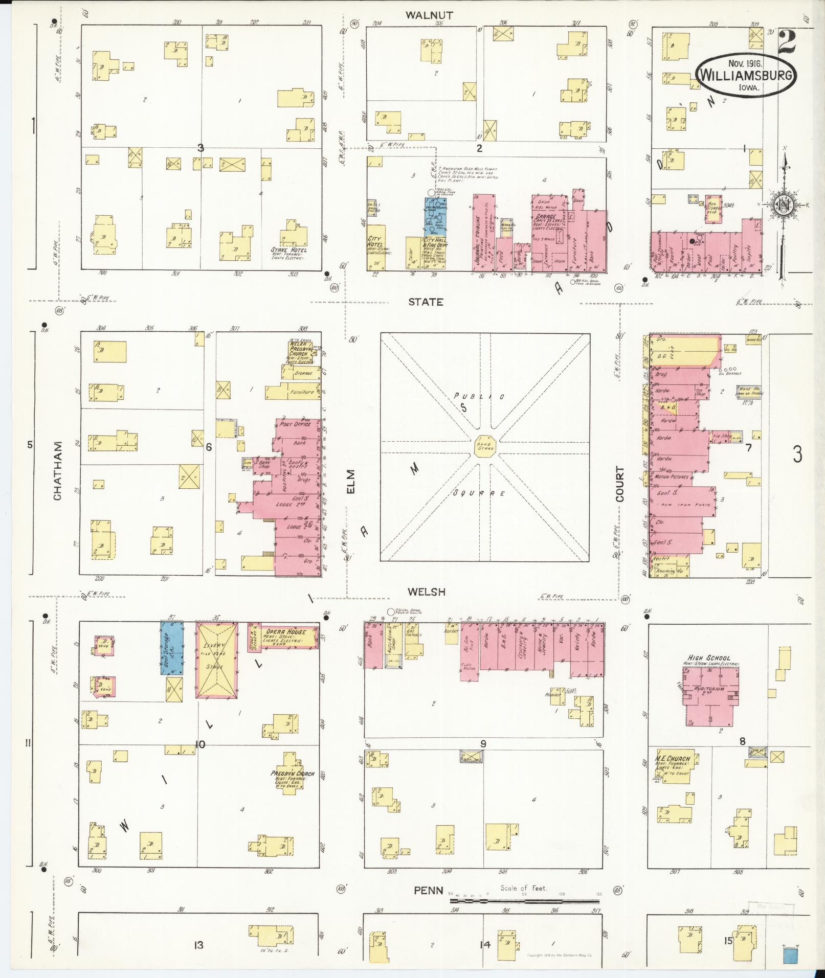 Sanborn Fire Insurance Map from Williamsburg, Iowa County, Iowa (1916), Sheet #0002 - Historic Sanborn Fire Insurance Map Print