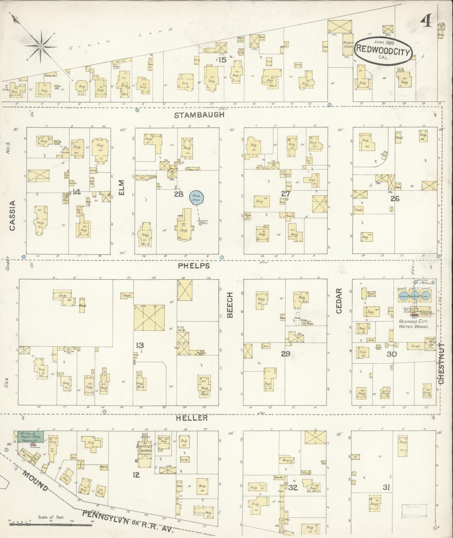 Sanborn Fire Insurance Map from Redwood City, San Mateo County, California (1888), Sheet #0004 - Complete Map Set gallery image, historic Sanborn map, vintage wall art, California California