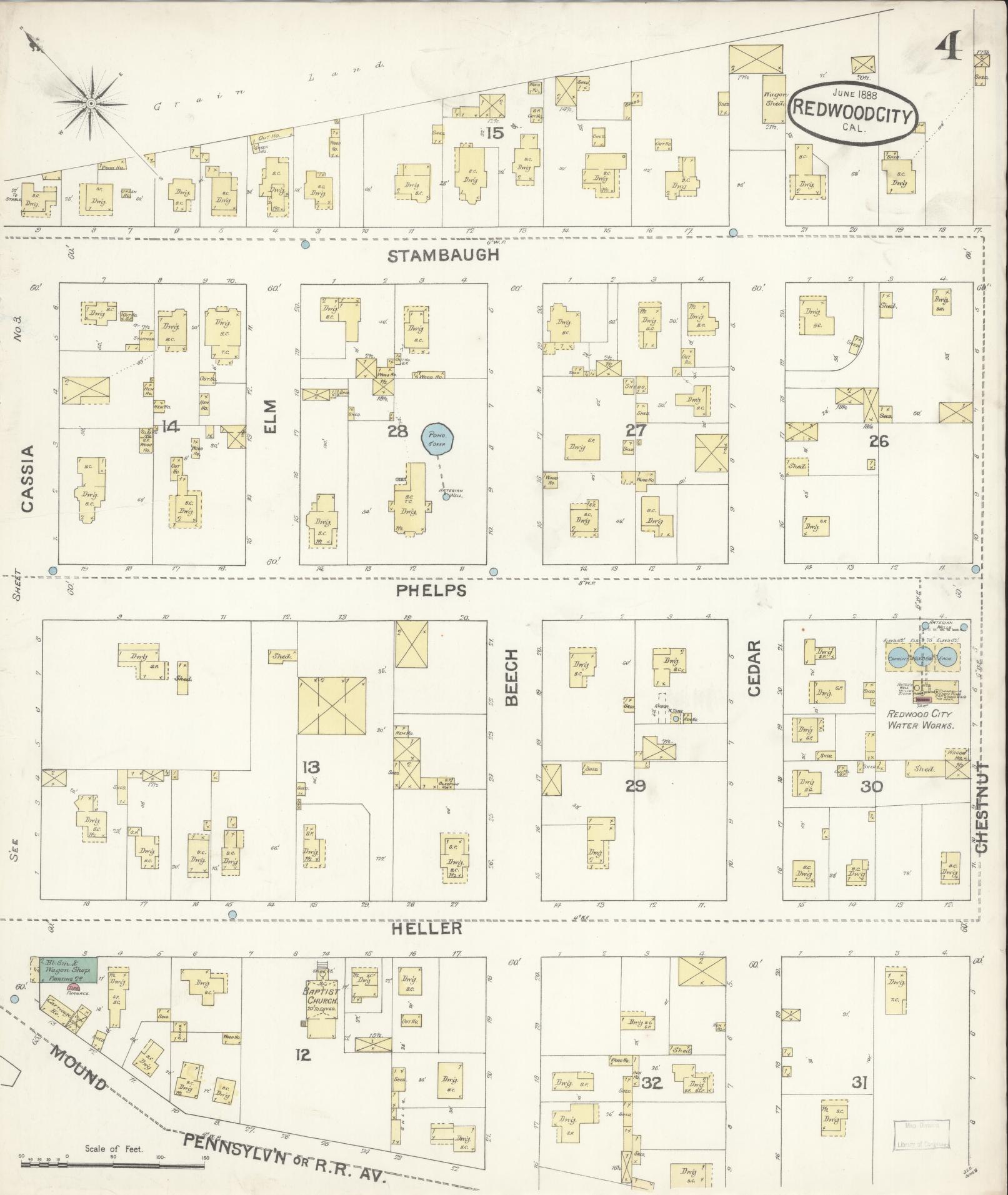 Sanborn Fire Insurance Map from Redwood City, San Mateo County, California (1888), Sheet #0004 - Complete Map Set gallery image, historic Sanborn map, vintage wall art, California California