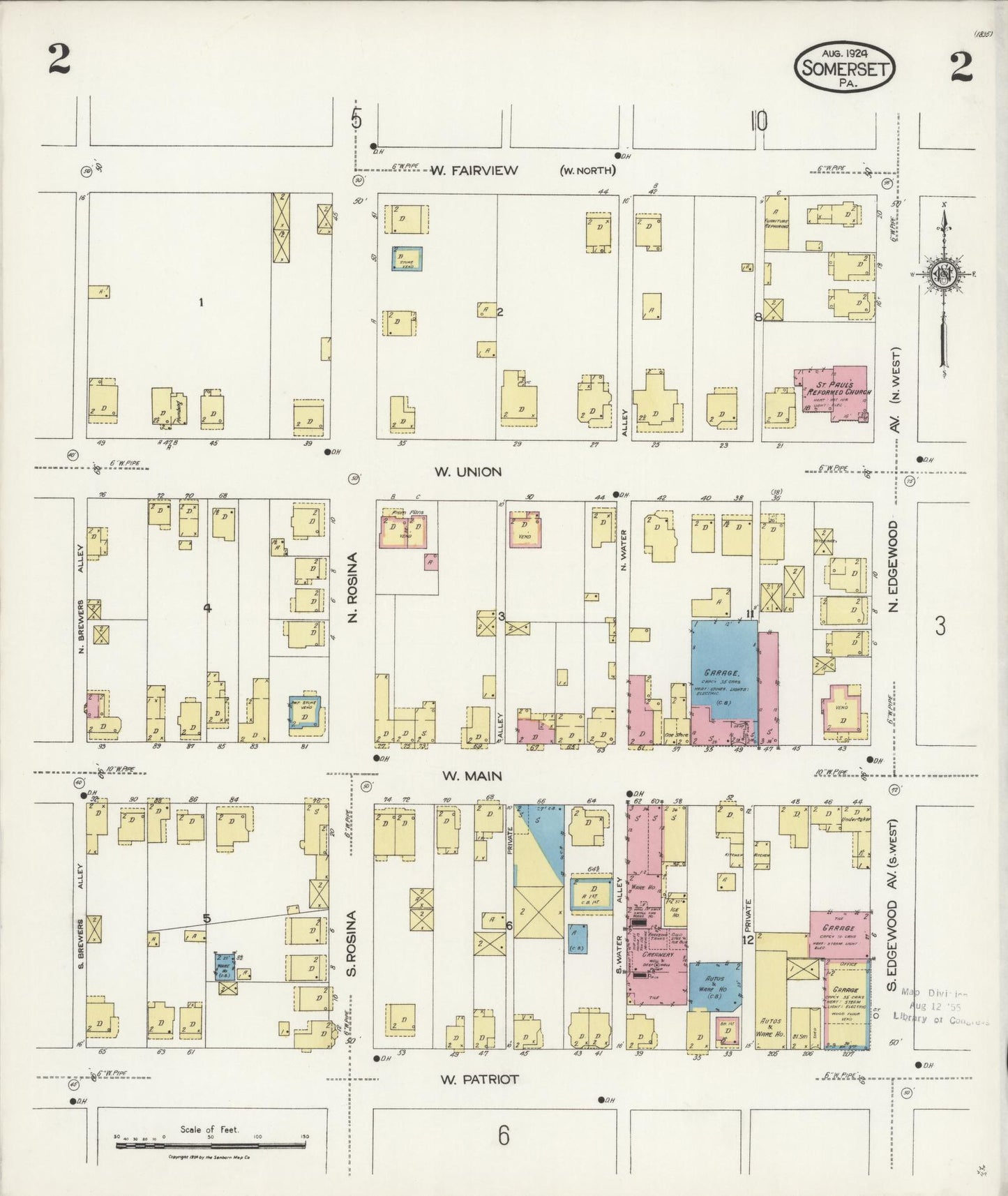 Sanborn Fire Insurance Map from Somerset, Somerset County, Pennsylvania (1924), Sheet #0002 - Complete Map Set gallery image, historic Sanborn map, vintage wall art, Pennsylvania Pennsylvania