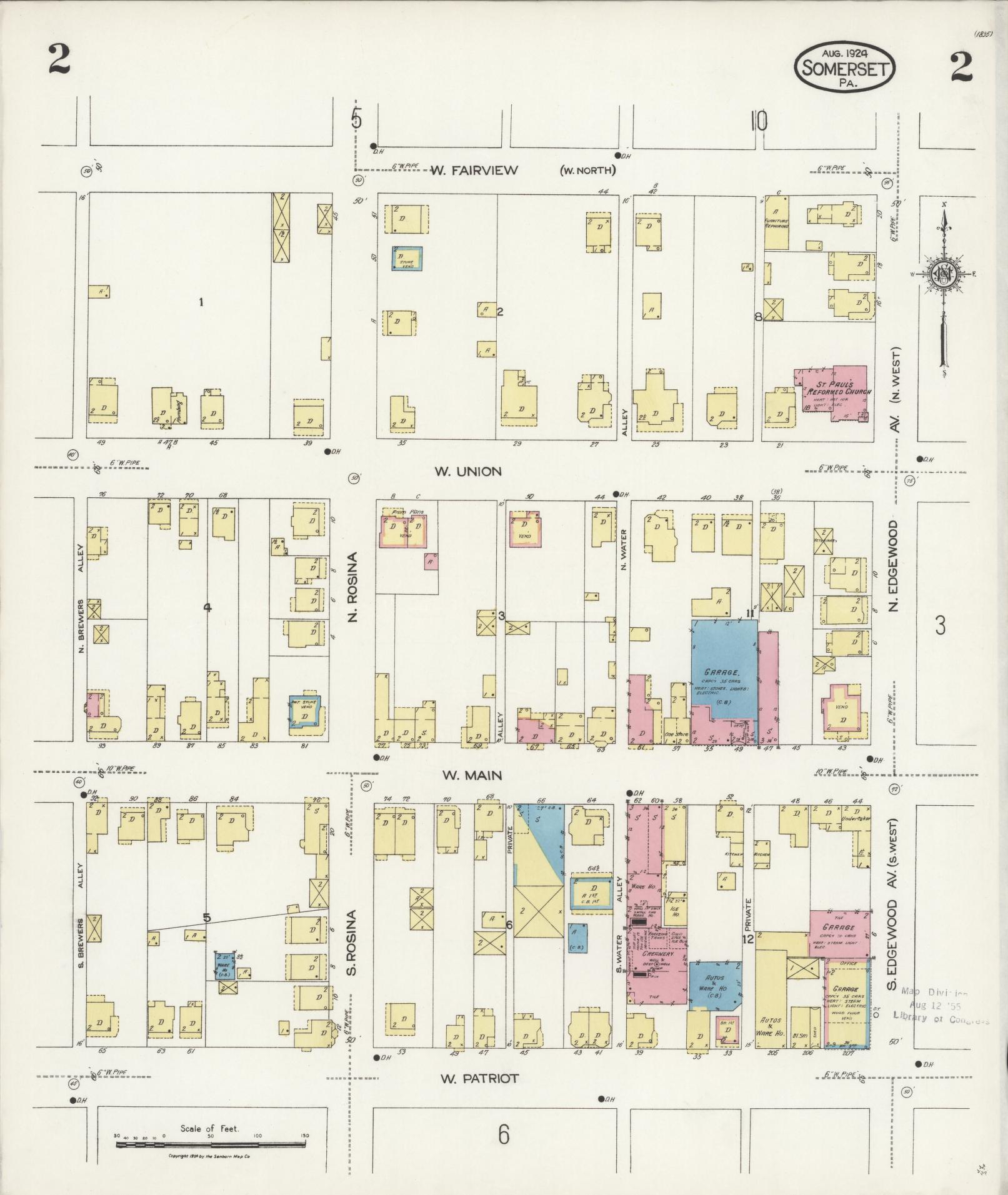 Sanborn Fire Insurance Map from Somerset, Somerset County, Pennsylvania (1924), Sheet #0002 - Complete Map Set gallery image, historic Sanborn map, vintage wall art, Pennsylvania Pennsylvania