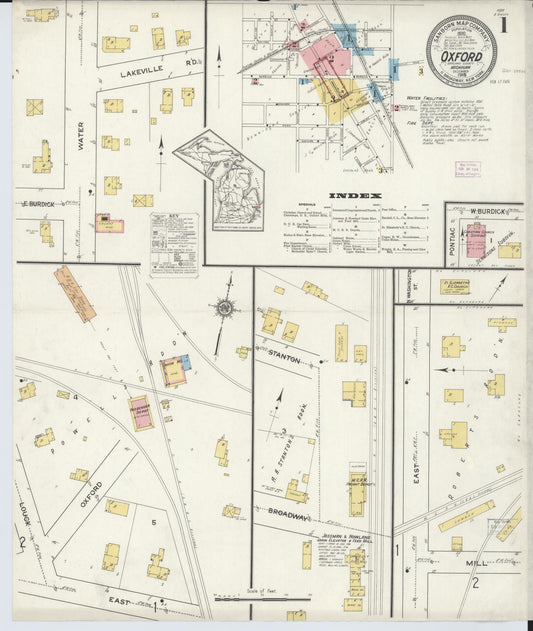 Sanborn Fire Insurance Map from Oxford, Oakland County, Michigan (1915), Sheet #0001 - Historic Sanborn Fire Insurance Map Print, vintage old map wall art, antique decor, genealogy gift, Michigan Michigan map