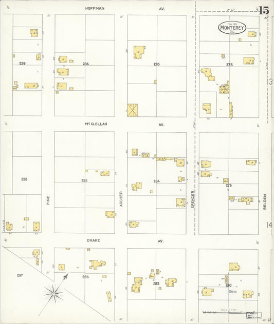 Sanborn Fire Insurance Map from Monterey, Monterey County, California (1905), Sheet #0015 - Historic Sanborn Fire Insurance Map Print, vintage old map wall art, antique decor, genealogy gift, California California map