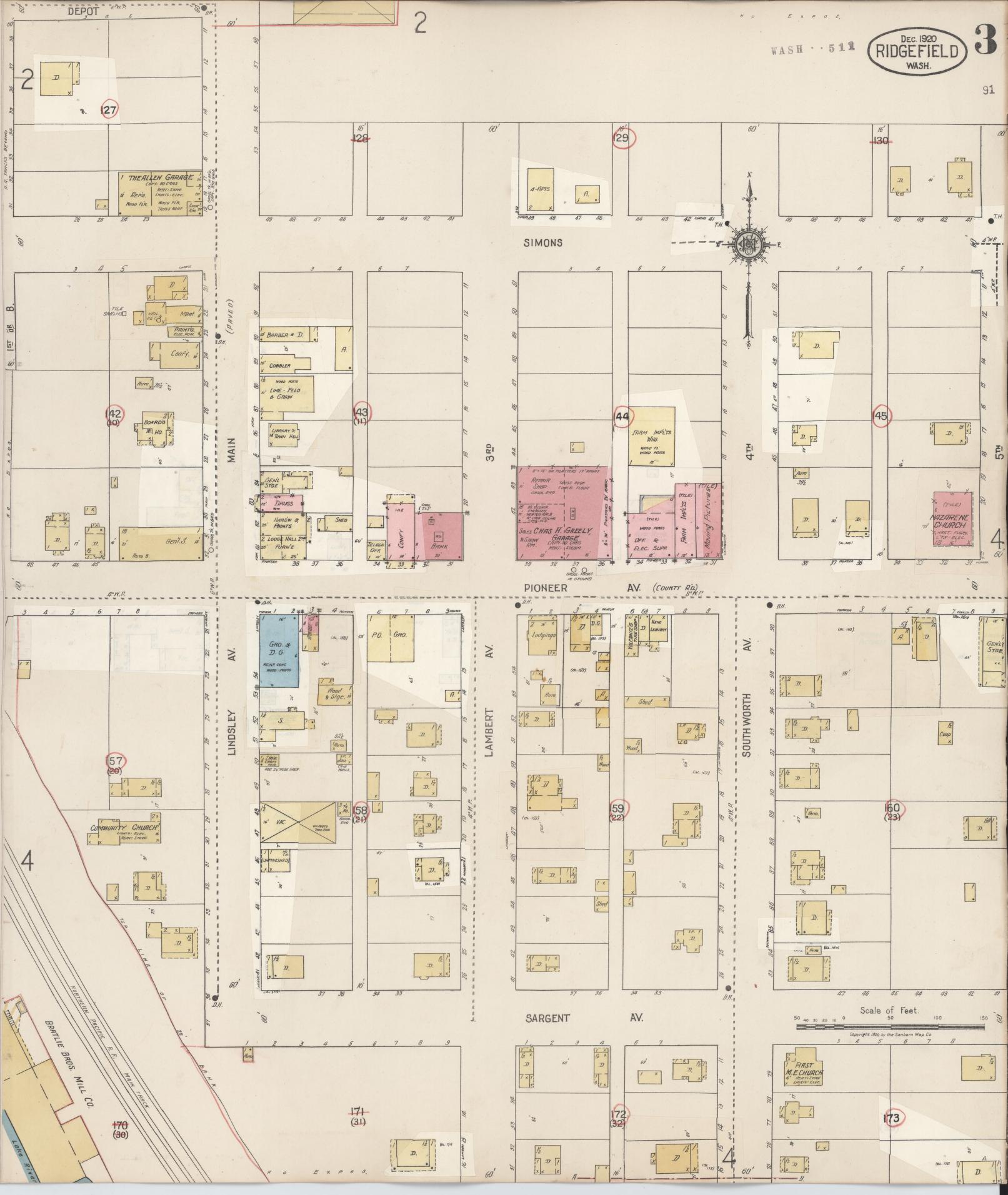 Sanborn Fire Insurance Map from Ridgefield, Clark County, Washington (1930), Sheet #0003 - Complete Map Set gallery image, historic Sanborn map, vintage wall art, Washington Washington