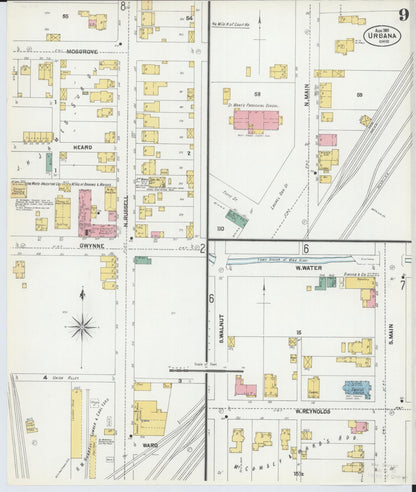 Sanborn Fire Insurance Map from Urbana, Champaign County, Ohio (1901), Sheet #0009 - Historic Sanborn Fire Insurance Map Print, vintage old map wall art, antique decor, genealogy gift, Ohio Ohio map
