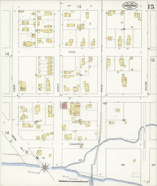 Sanborn Fire Insurance Map from Snohomish, Snohomish County, Washington (1908), Sheet #0015 - Historic Sanborn Fire Insurance Map Print, vintage old map wall art, antique decor, genealogy gift, Washington Washington map