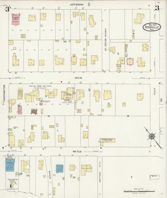 Sanborn Fire Insurance Map from Kerrville, Kerr County, Texas (1924), Sheet #0003 - Historic Sanborn Fire Insurance Map Print, vintage old map wall art, antique decor, genealogy gift, Texas Texas map