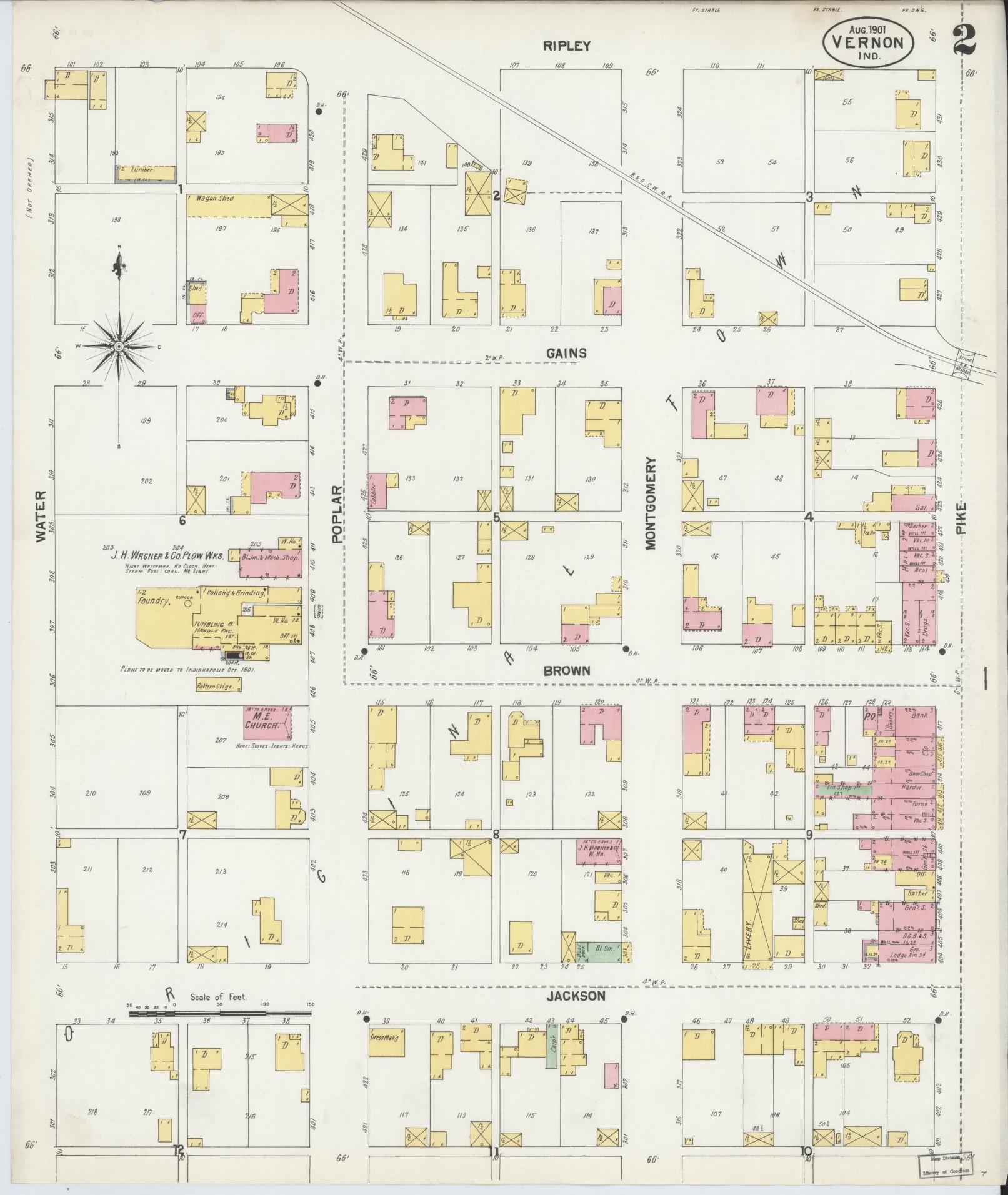 Sanborn Fire Insurance Map from Vernon, Jennings County, Indiana (1901), Sheet #0002 - Complete Map Set gallery image, historic Sanborn map, vintage wall art, Indiana Indiana