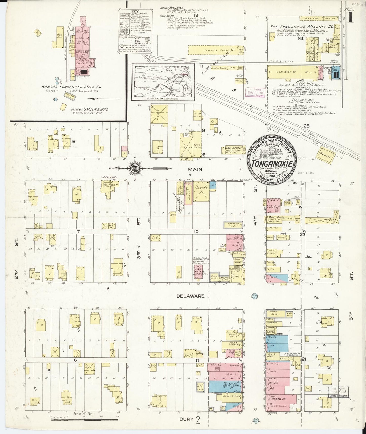 Sanborn Fire Insurance Map from Tonganoxie, Leavenworth County, Kansas. (1913) – Historic Sanborn Fire Insurance Map Print