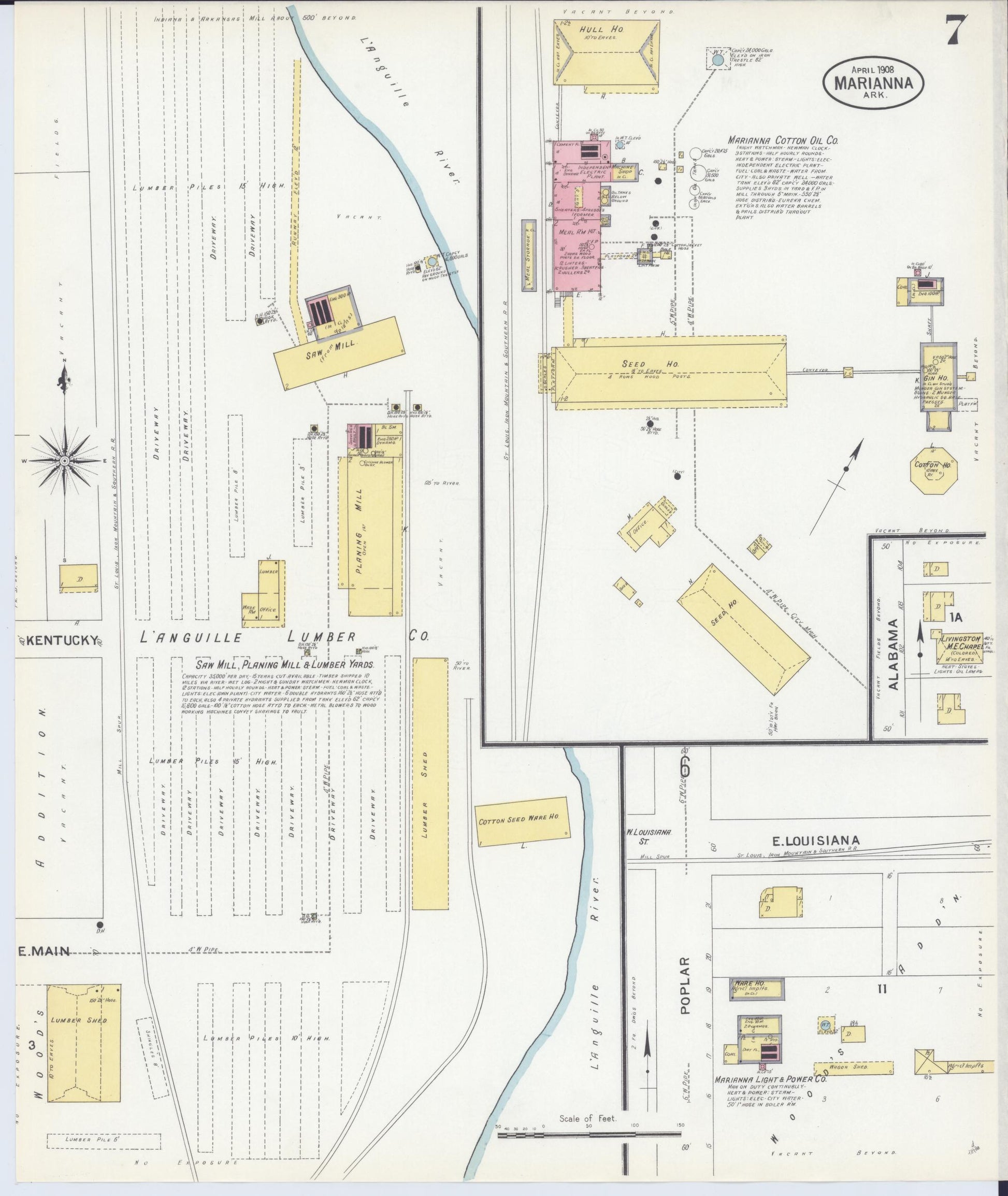 Sanborn Fire Insurance Map from Marianna, Lee County, Arkansas (1908), Sheet #0007 - Historic Sanborn Fire Insurance Map Print, vintage old map wall art, antique decor, genealogy gift, Arkansas Arkansas map