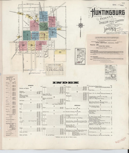 Sanborn Fire Insurance Map from Huntingburg, Dubois County, Indiana (1949), Sheet #0001 - Historic Sanborn Fire Insurance Map Print, vintage old map wall art, antique decor, genealogy gift, Indiana Indiana map