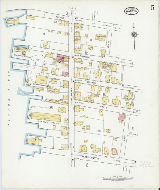 Sanborn Fire Insurance Map from Warren, Bristol County, Rhode Island (1920), Sheet #0005 - Historic Sanborn Fire Insurance Map Print, vintage old map wall art, antique decor, genealogy gift, Rhode Island Rhode Island map