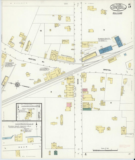 Sanborn Fire Insurance Map from Holcomb, Ontario County, New York (1909), Sheet #0005 - Historic Sanborn Fire Insurance Map Print, vintage old map wall art, antique decor, genealogy gift, New York New York map