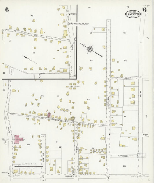 Sanborn Fire Insurance Map from Lancaster, Lancaster County, South Carolina (1924), Sheet #0006 - Historic Sanborn Fire Insurance Map Print, vintage old map wall art, antique decor, genealogy gift, South Carolina South Carolina map