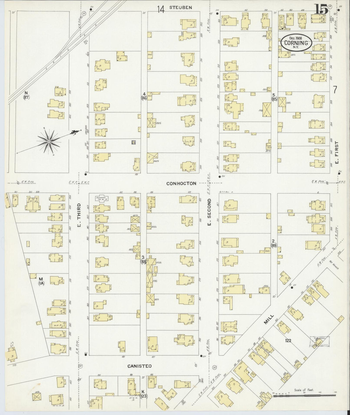 Sanborn Fire Insurance Map from Corning, Steuben County, New York (1908), Sheet #0015 - Complete Map Set gallery image, historic Sanborn map, vintage wall art, New York New York