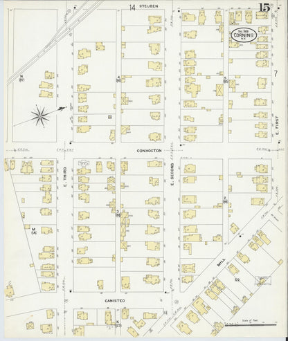 Sanborn Fire Insurance Map from Corning, Steuben County, New York (1908), Sheet #0015 - Complete Map Set gallery image, historic Sanborn map, vintage wall art, New York New York