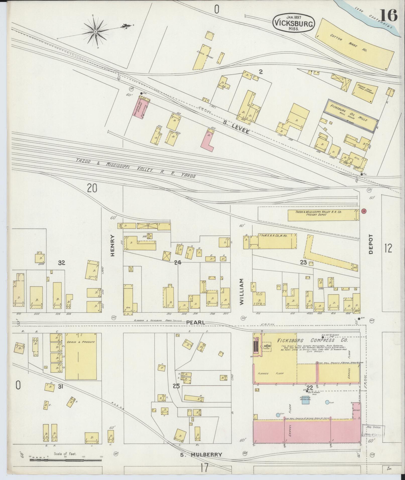 Sanborn Fire Insurance Map from Vicksburg, Warren County, Mississippi (1897), Sheet #0016 - Complete Map Set gallery image, historic Sanborn map, vintage wall art, Mississippi Mississippi