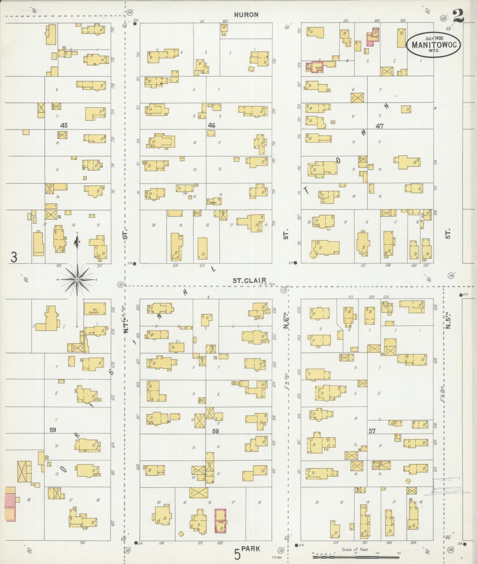 Sanborn Fire Insurance Map from Manitowoc, Manitowoc County, Wisconsin (1900), Sheet #0002 - Historic Sanborn Fire Insurance Map Print, vintage old map wall art, antique decor, genealogy gift, Wisconsin Wisconsin map