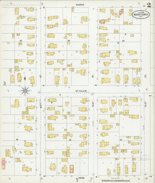 Sanborn Fire Insurance Map from Manitowoc, Manitowoc County, Wisconsin (1900), Sheet #0002 - Historic Sanborn Fire Insurance Map Print, vintage old map wall art, antique decor, genealogy gift, Wisconsin Wisconsin map