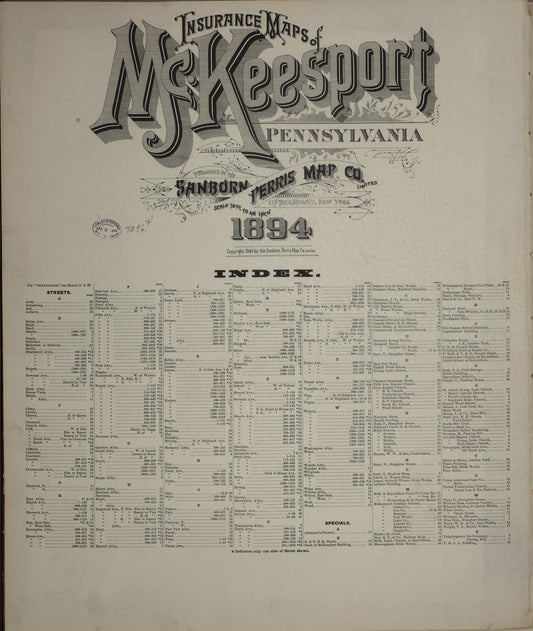 Sanborn Fire Insurance Map from McKeesport, Allegheny County, Pennsylvania (1894), Sheet #0001 - Historic Sanborn Fire Insurance Map Print, vintage old map wall art, antique decor, genealogy gift, Pennsylvania Pennsylvania map